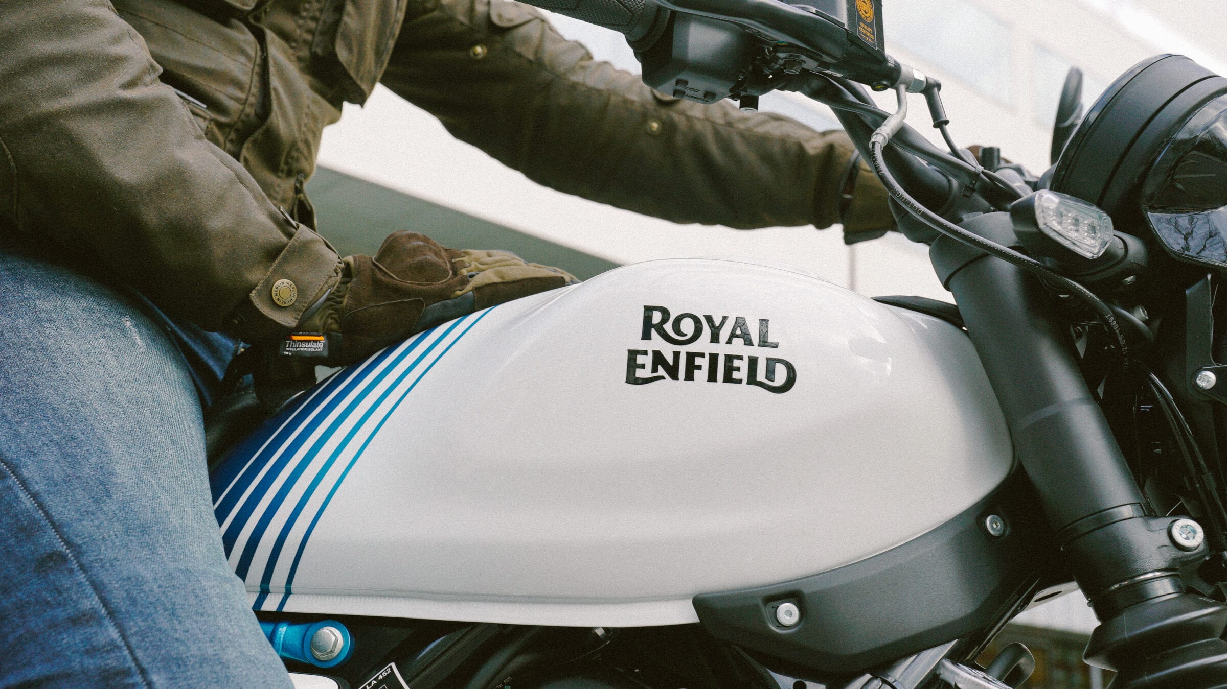 Close up shot of petrol tank of Royal Enfield Guerrilla 450