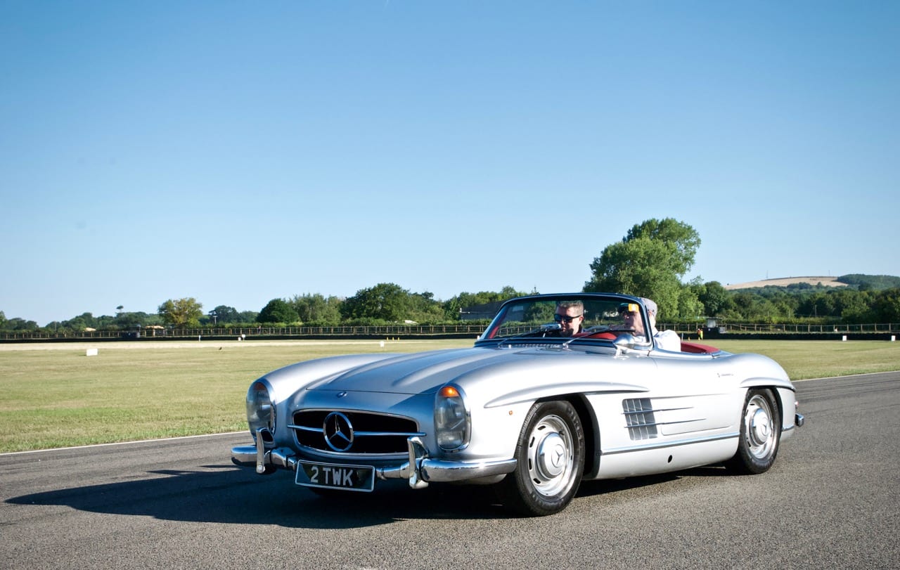 1957 Mercedes 300SL on track at Goodwood race circuit