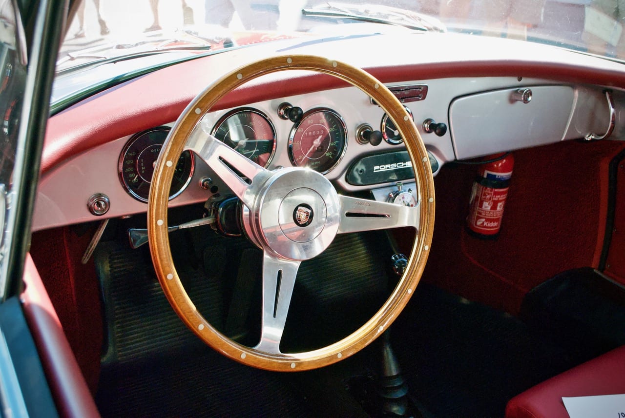 Porsche 356 interior at Goodwood Breakfast Club